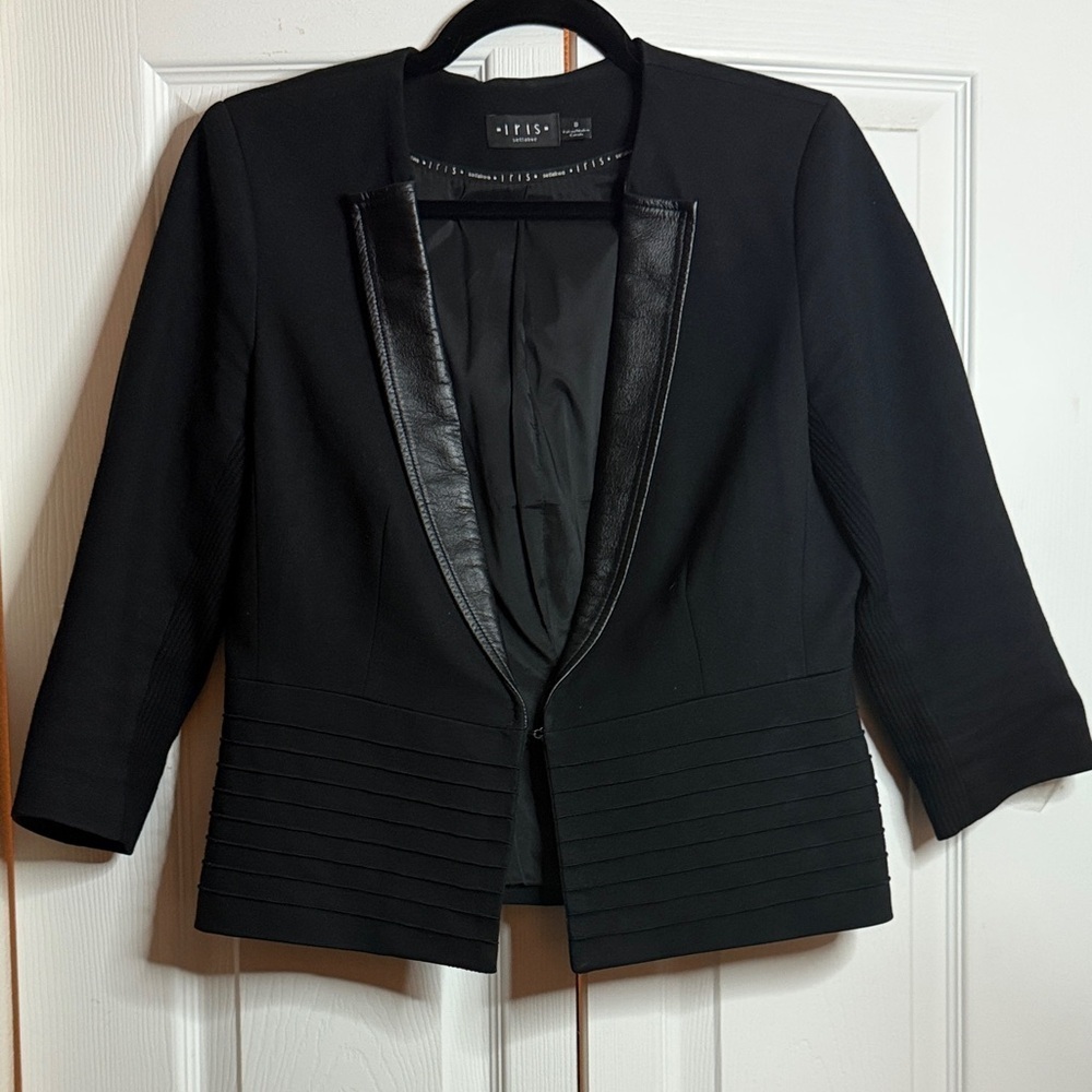 Iris Setlakwe Black Blazer Size 8 | Faux Leather Trim | Modern Tailored Jacket
